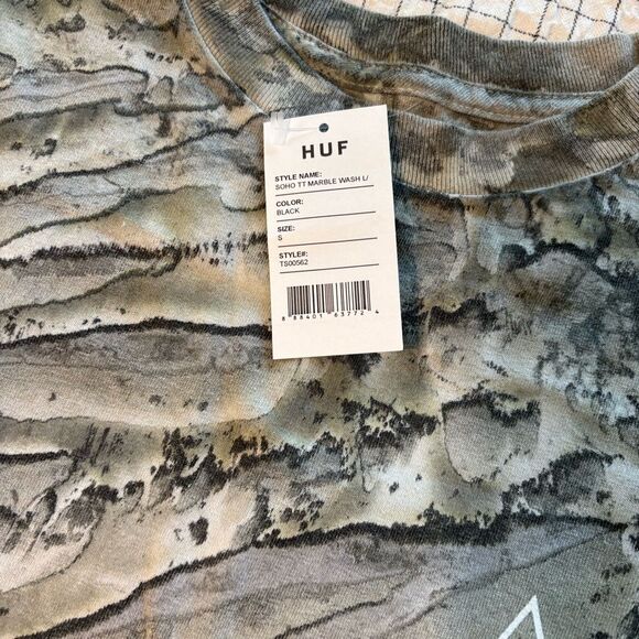 HUF Soho TT Marbel wash black camo Patterned Long Sleeve Men’s Tshirt small - Picture 8 of 10